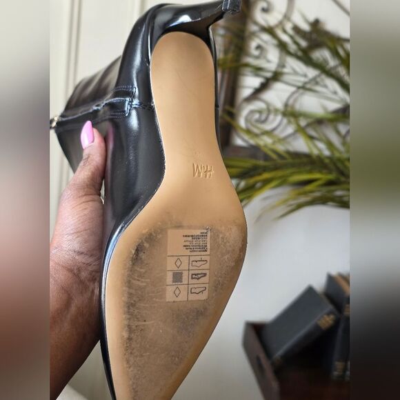 H&M Faux Leather Heeled Pointed Toe Bootie Boots Black Women's Size 8 US 39 - Picture 8 of 14